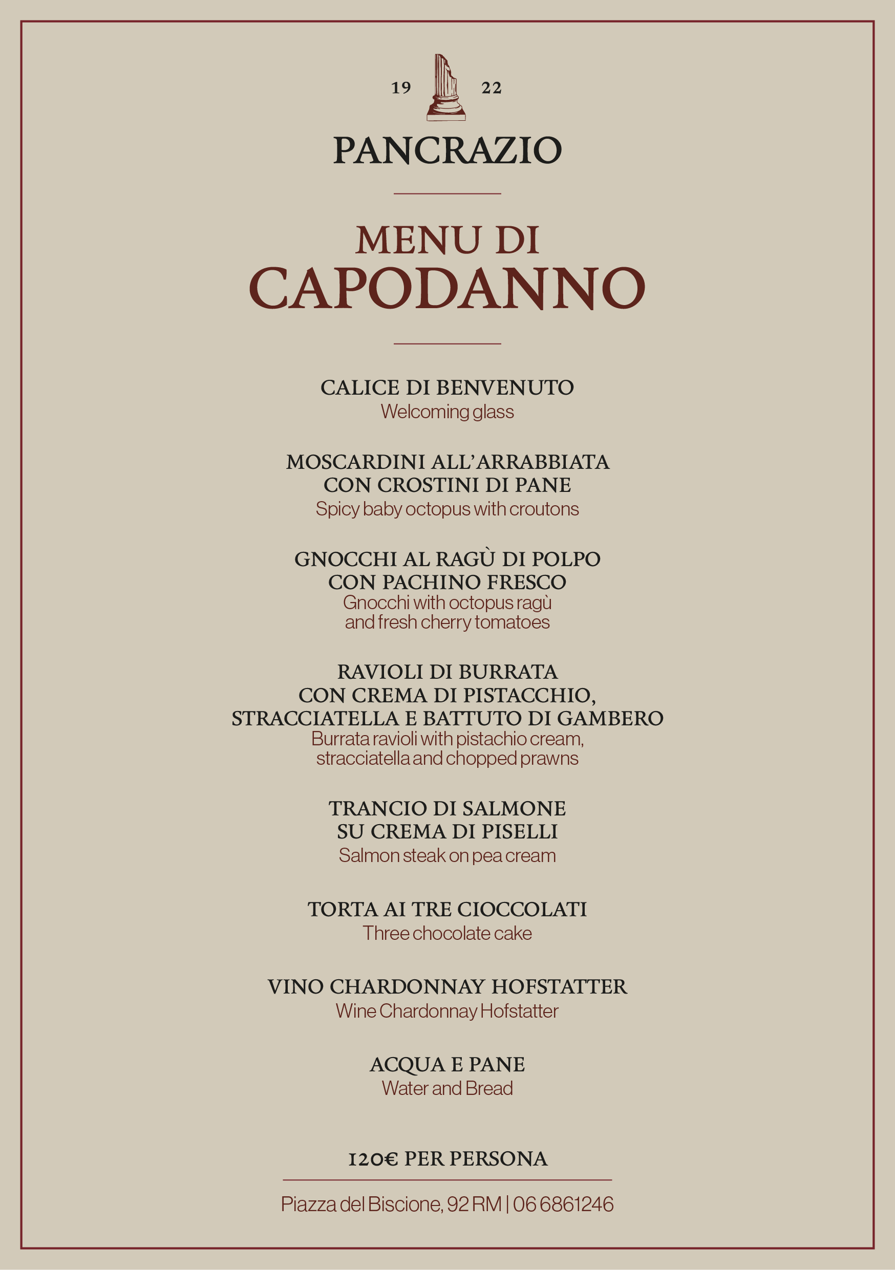 Menu Capodanno 2027 - Ristorante Pancrazio